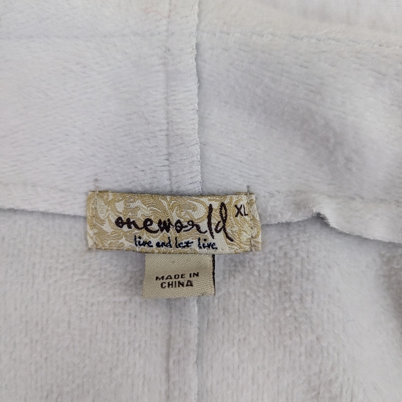 ONE WORLD Open Jacket Cardigan Faux Fleece Look Light Grey Off White XL - Picture 2 of 10